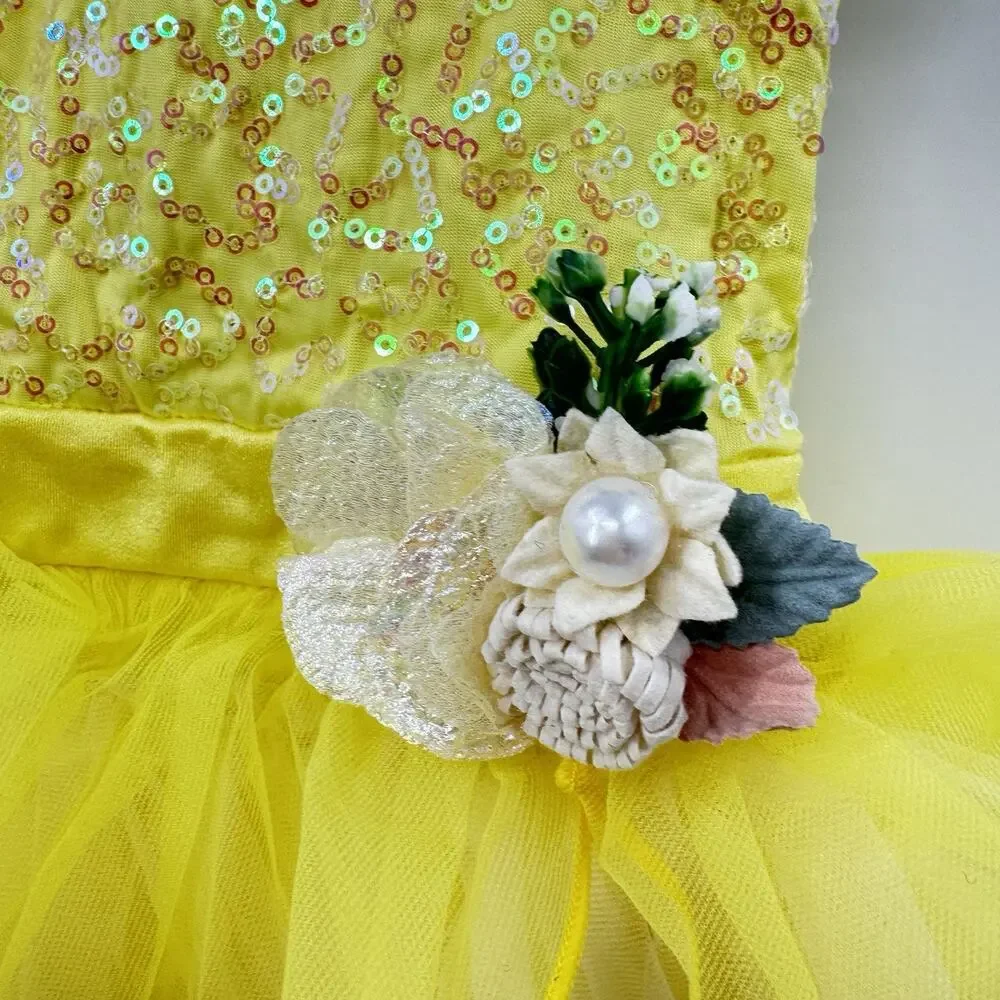Bright Yellow Ballet Tutu Dress Dance Costume Tulle Sequins Childrens XXL 20
